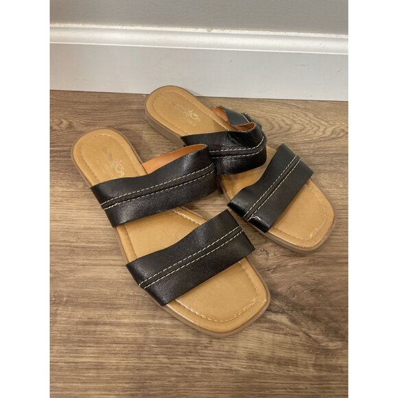 Coach & Four Women's Black Leather Sandals Size 7.5 Made in Italy Minimalist - Picture 1 of 5